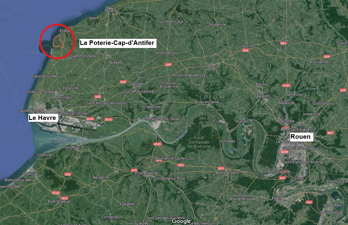 Plan de La Poterie-Cap-d'Antifer en Normandie, au nord du Havre. 